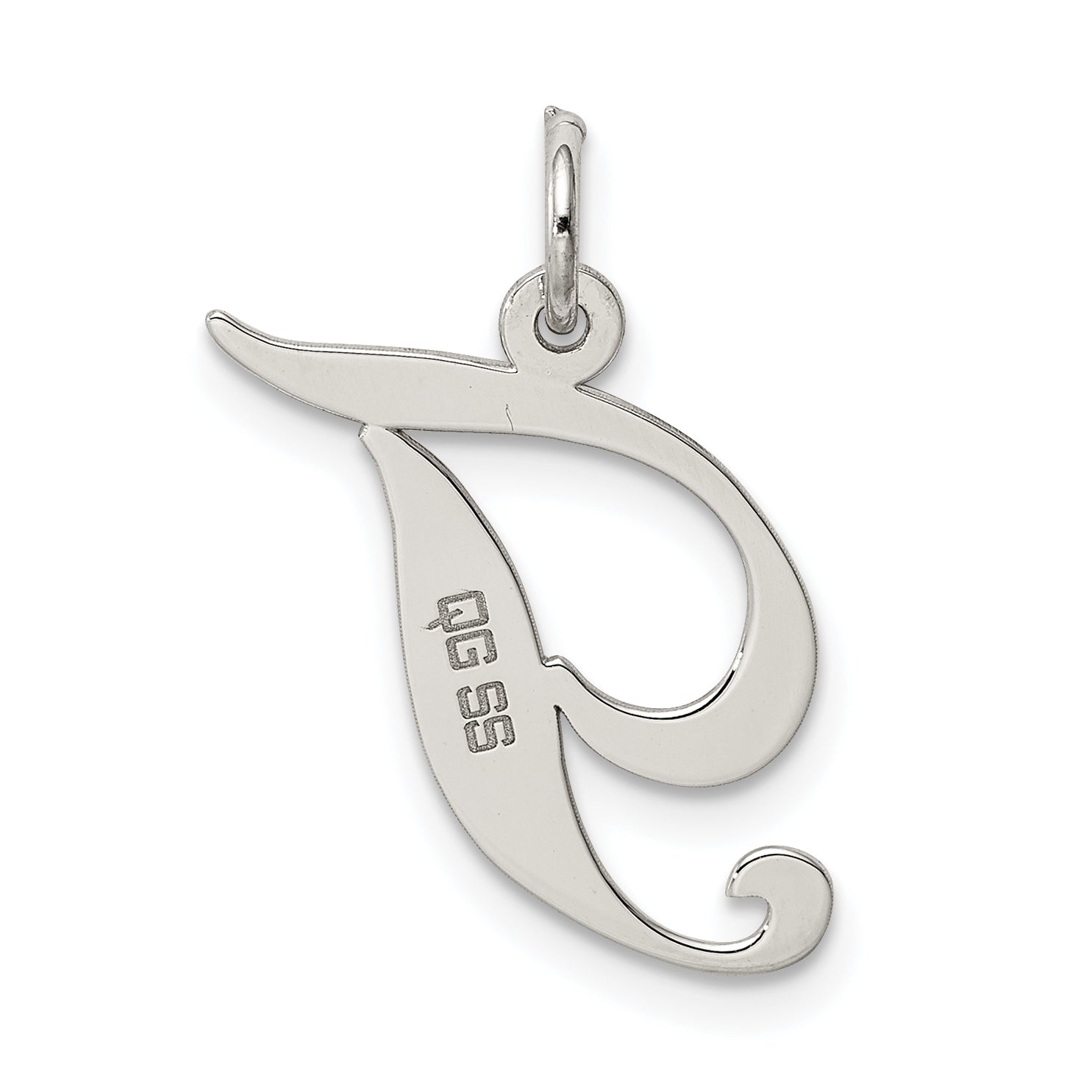Sterling Silver Rhodium-Plated Fancy Script Letter T Initial Charm
