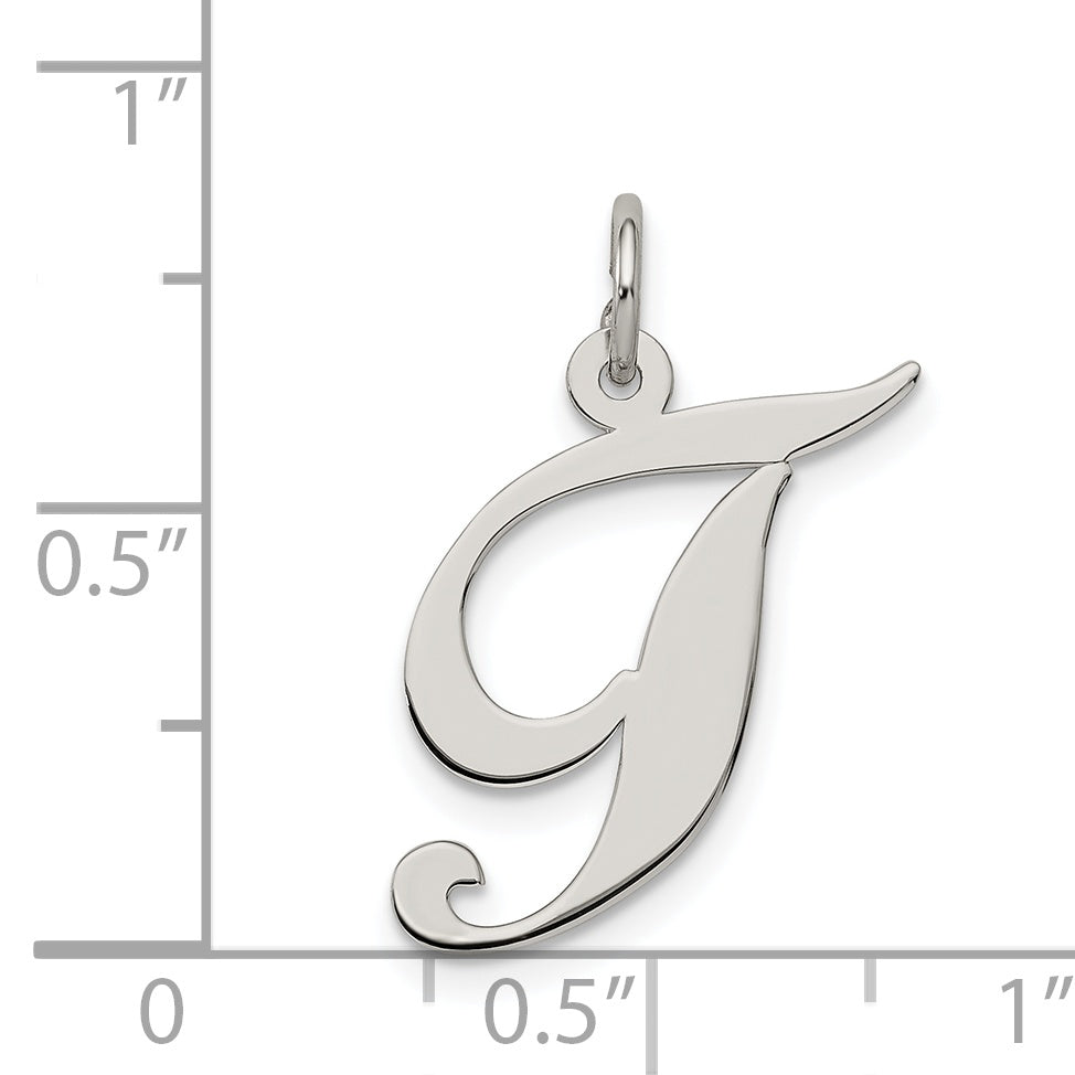 Sterling Silver Rhodium-Plated Fancy Script Letter T Initial Charm