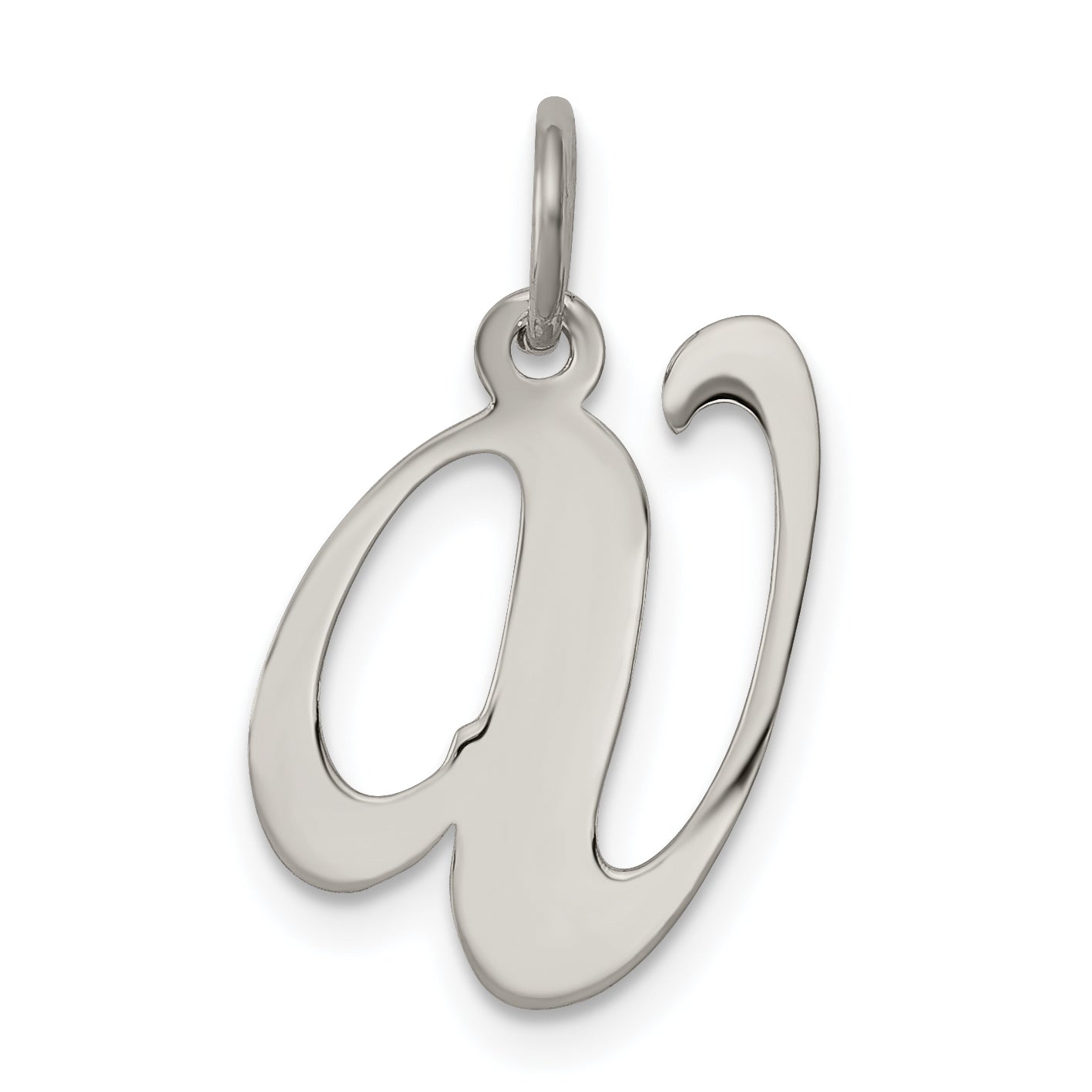 Sterling Silver Rhodium-Plated Fancy Script Letter V Initial Charm