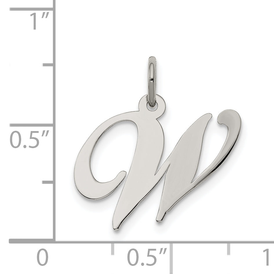 Sterling Silver Rhodium-Plated Fancy Script Letter W Initial Charm