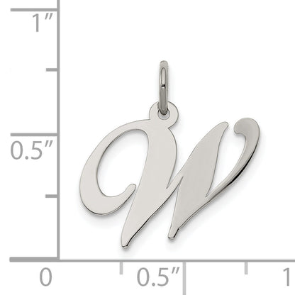 Sterling Silver Rhodium-Plated Fancy Script Letter W Initial Charm