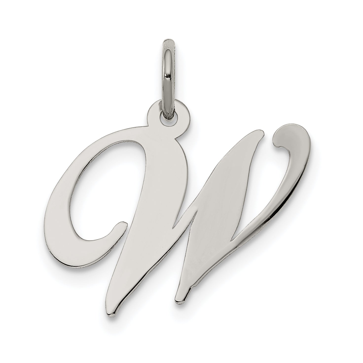Sterling Silver Rhodium-Plated Fancy Script Letter W Initial Charm