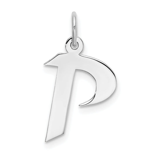 Sterling Silver Rhodium-Plated Artisan Block Letter P Initial Charm