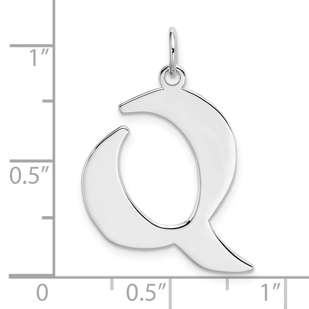 Sterling Silver Rhodium-Plated Artisan Block Letter Q Initial Charm