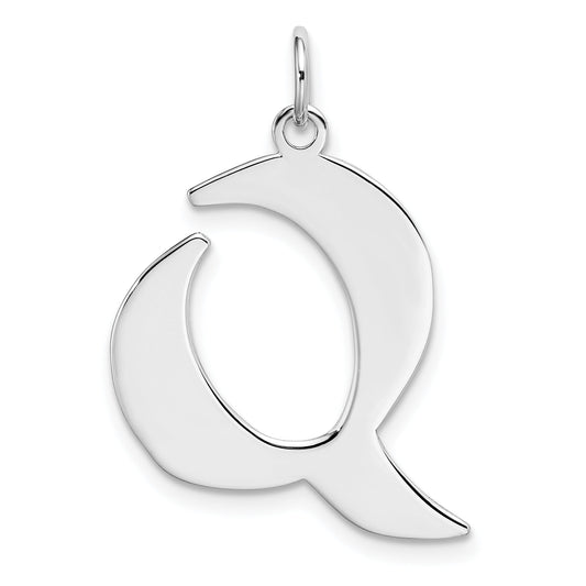 Sterling Silver Rhodium-Plated Artisan Block Letter Q Initial Charm