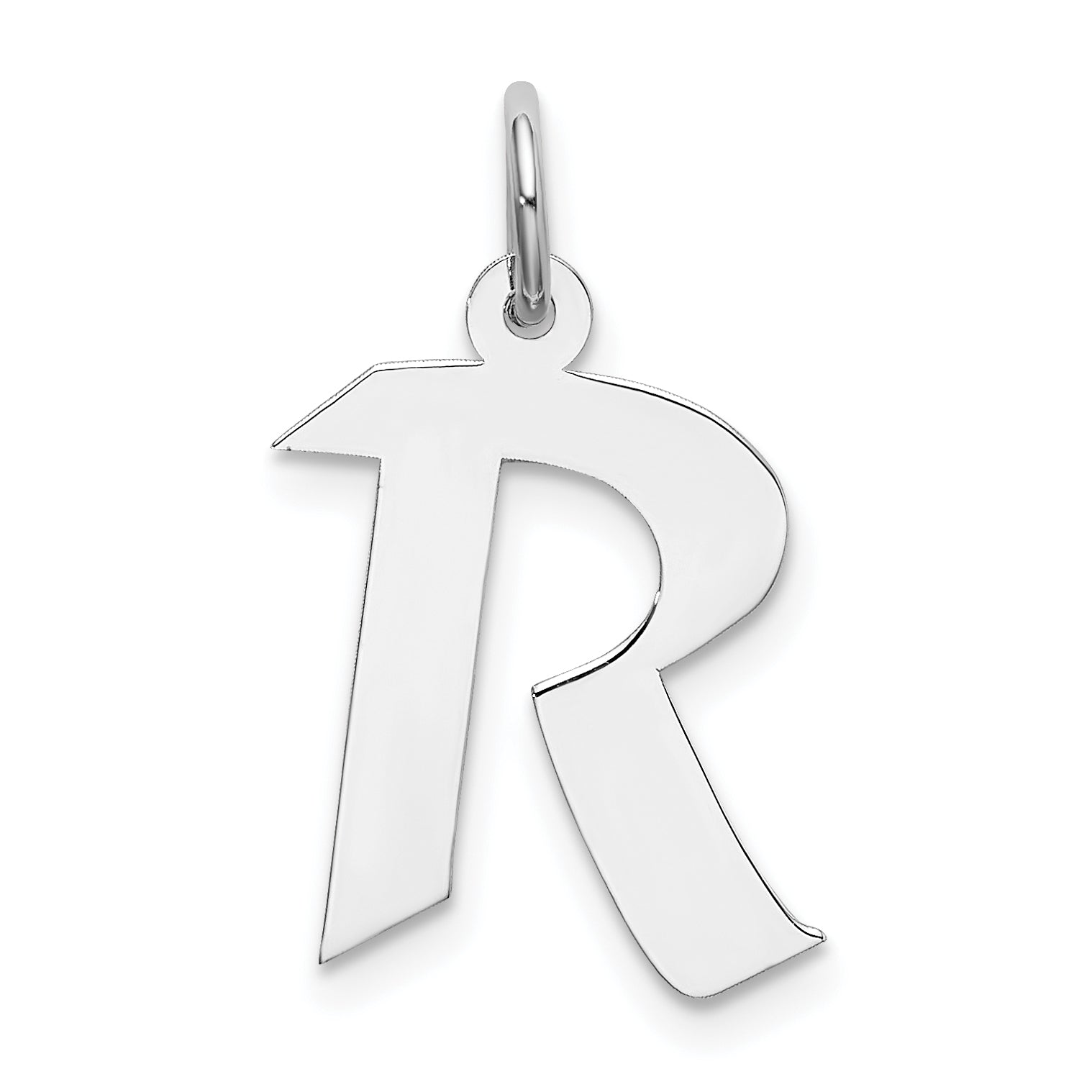 Sterling Silver Rhodium-Plated Artisan Block Letter R Initial Charm