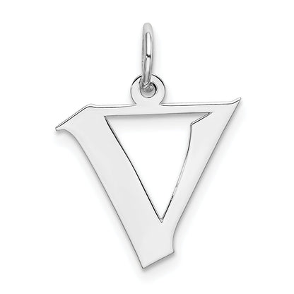 Sterling Silver Rhodium-Plated Artisan Block Letter V Initial Charm