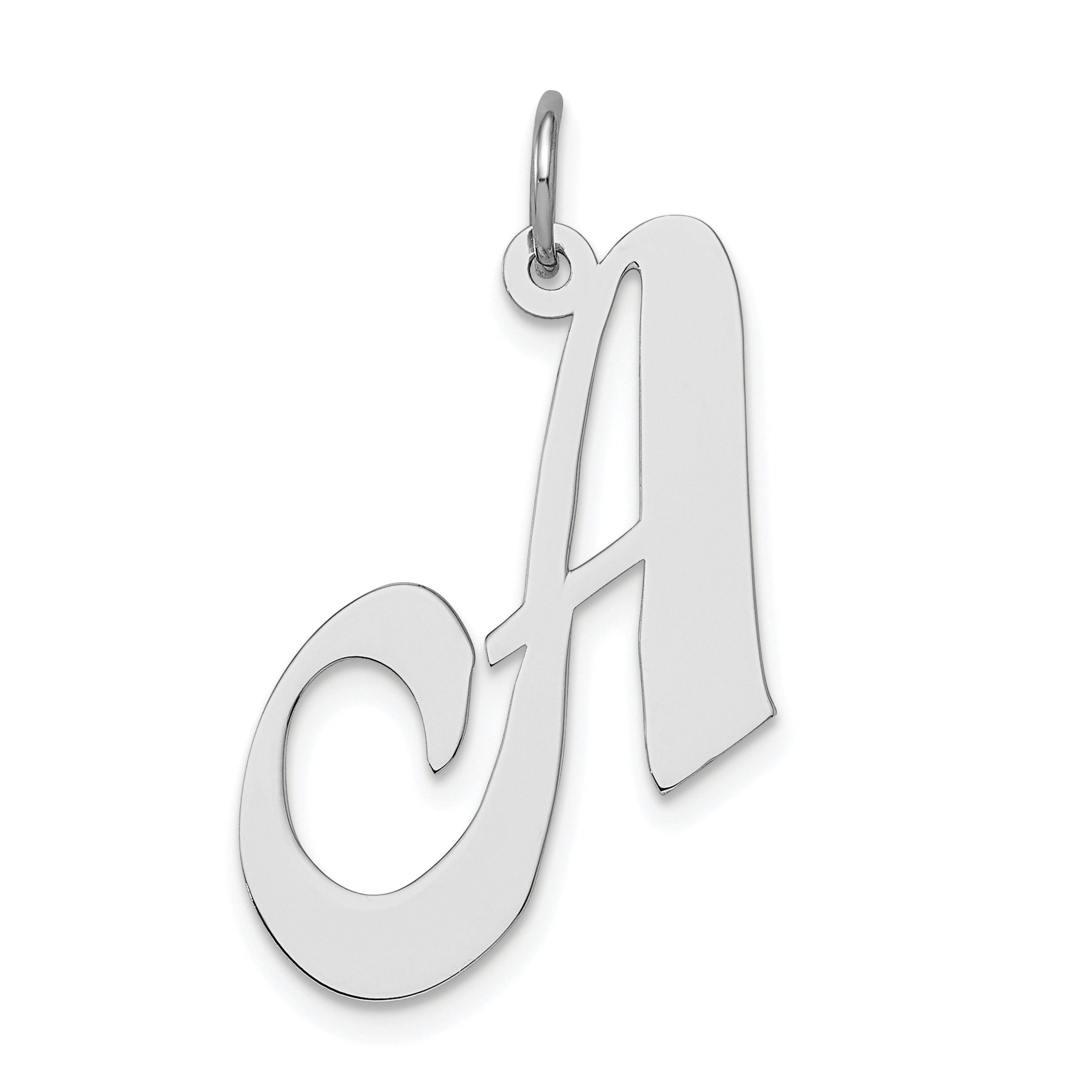 Sterling Silver Rhodium-Plated Fancy Script Letter A Initial Charm