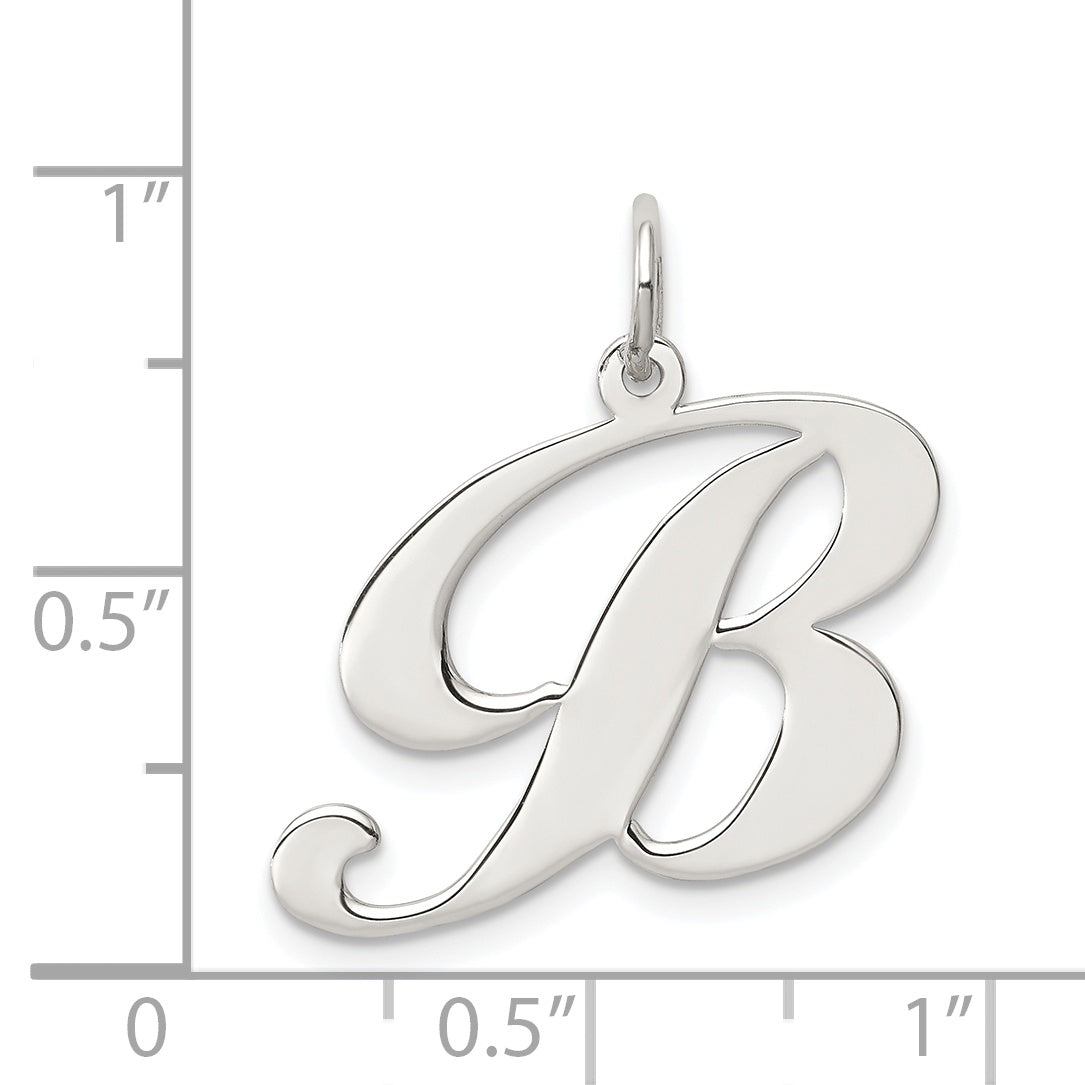 Sterling Silver Rhodium-Plated Fancy Script Letter B Initial Charm