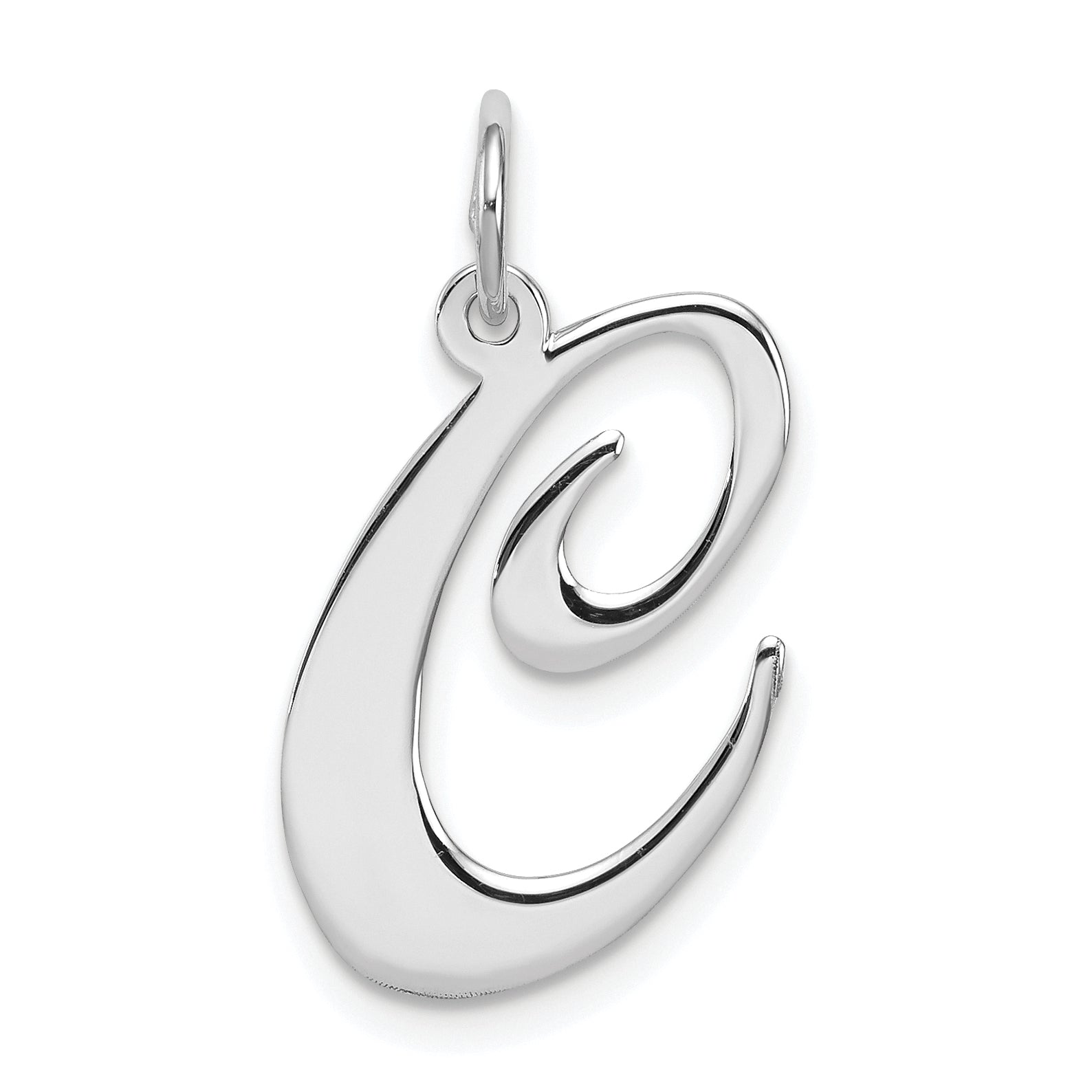 Sterling Silver Rhodium-Plated Fancy Script Letter C Initial Charm