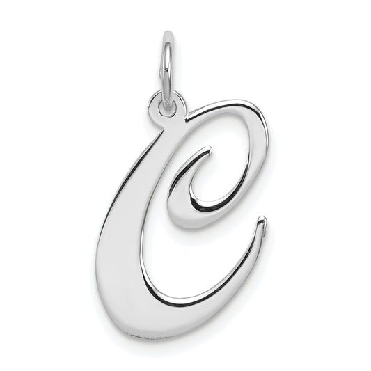 Sterling Silver Rhodium-Plated Fancy Script Letter C Initial Charm