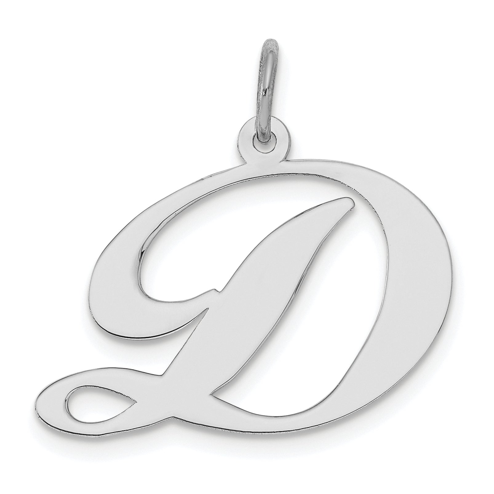 Sterling Silver Rhodium-Plated Fancy Script Letter D Initial Charm
