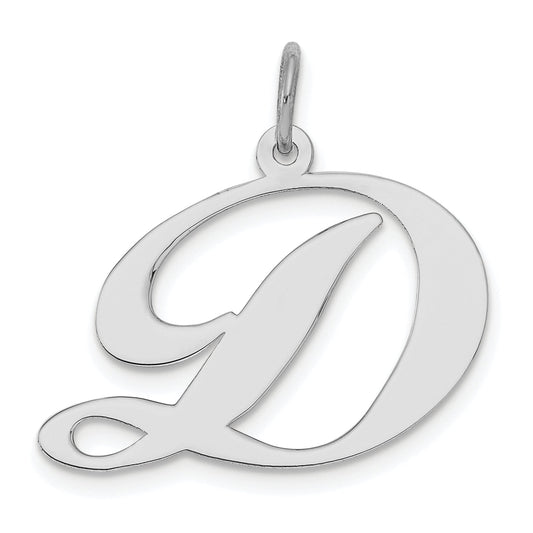 Sterling Silver Rhodium-Plated Fancy Script Letter D Initial Charm
