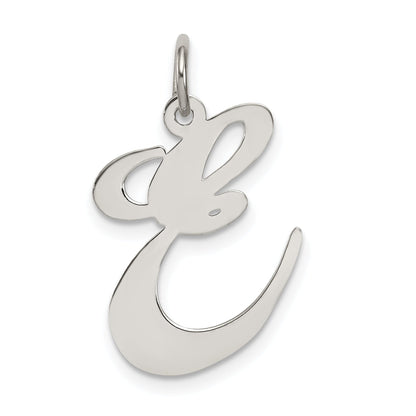 Sterling Silver Rhodium-Plated Fancy Script Letter E Initial Charm