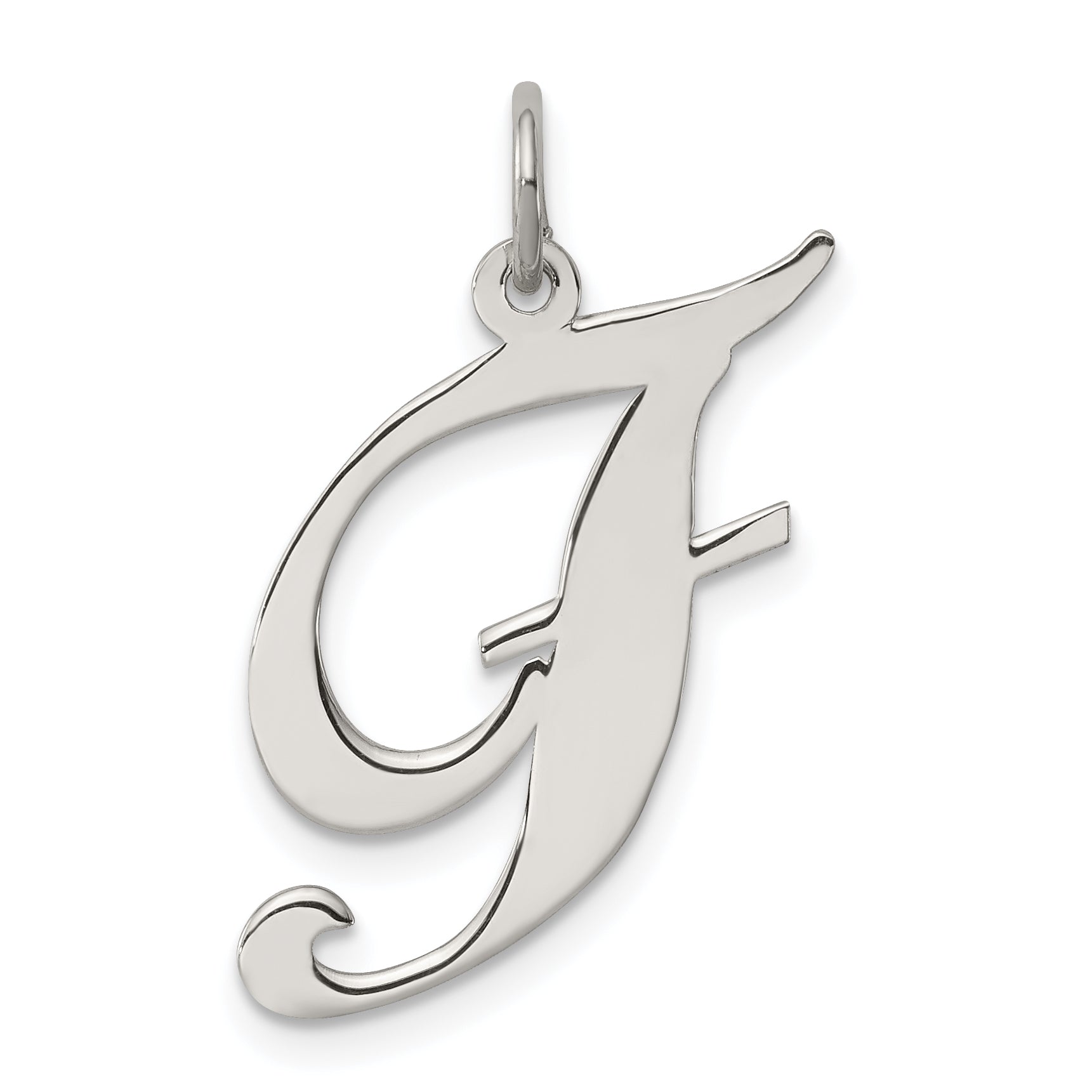 Sterling Silver Rhodium-Plated Fancy Script Letter F Initial Charm