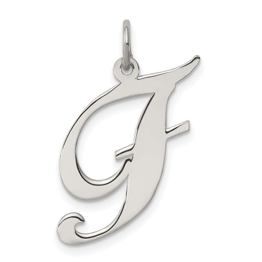 Sterling Silver Rhodium-Plated Fancy Script Letter F Initial Charm