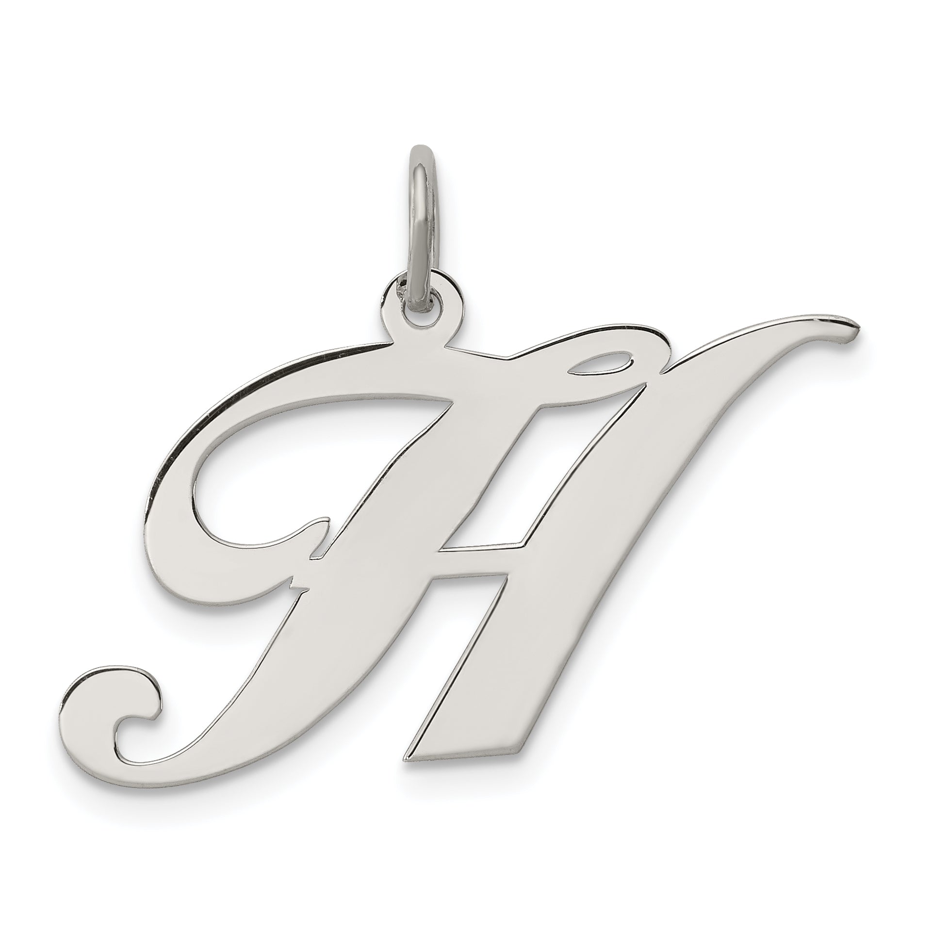 Sterling Silver Rhodium-Plated Fancy Script Letter H Initial Charm