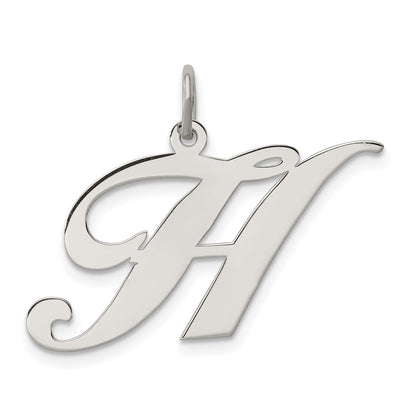 Sterling Silver Rhodium-Plated Fancy Script Letter H Initial Charm