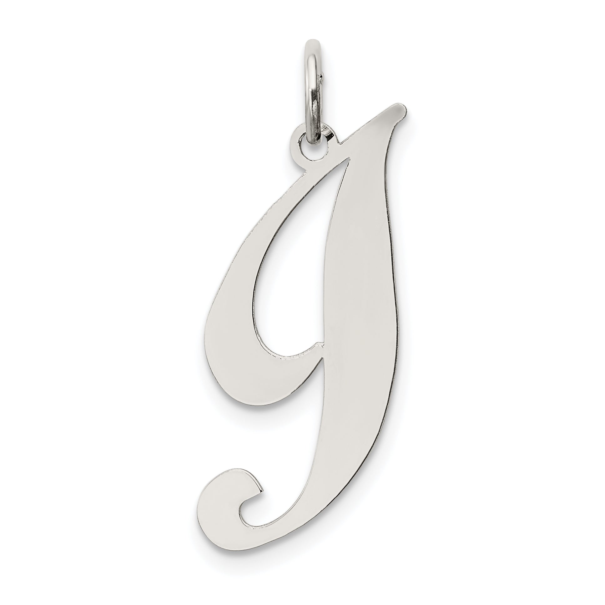 Sterling Silver Rhodium-Plated Fancy Script Letter I Initial Charm