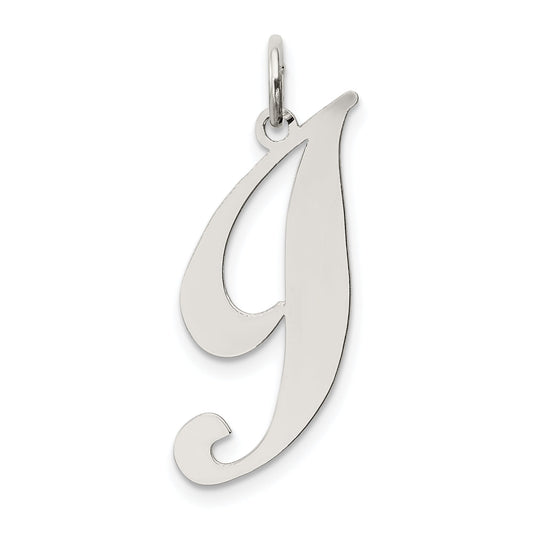 Sterling Silver Rhodium-Plated Fancy Script Letter I Initial Charm