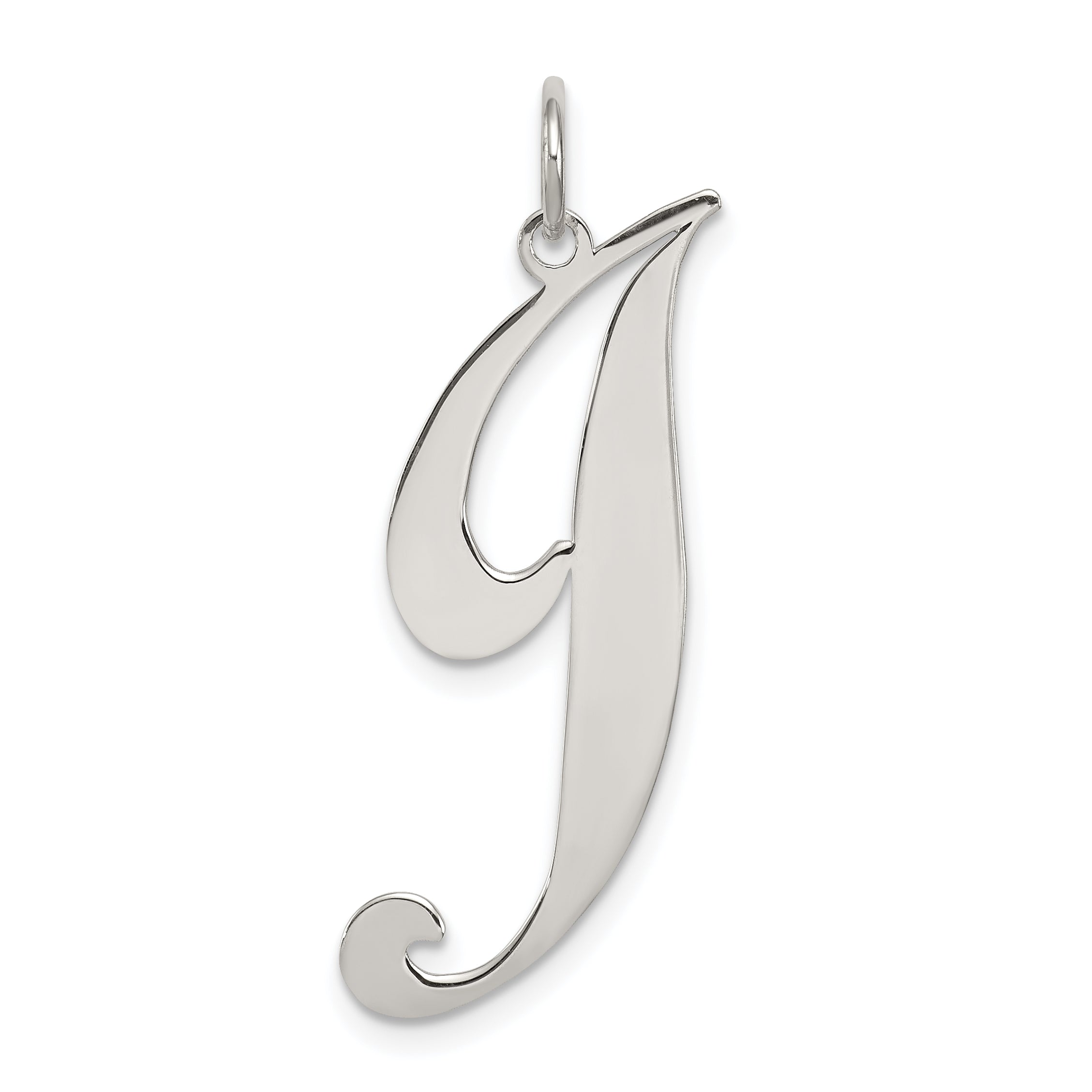 Sterling Silver Rhodium-Plated Fancy Script Letter J Initial Charm
