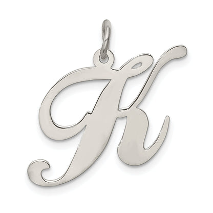 Sterling Silver Rhodium-Plated Fancy Script Letter K Initial Charm