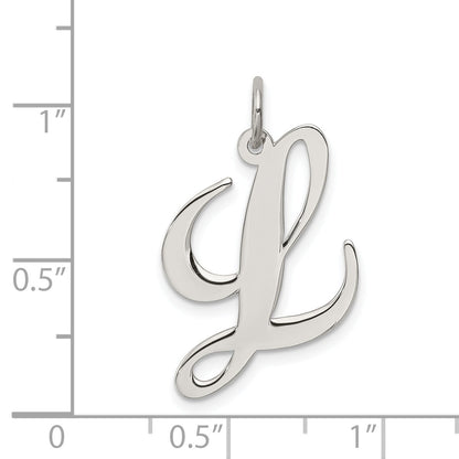 Sterling Silver Rhodium-Plated Fancy Script Letter L Initial Charm