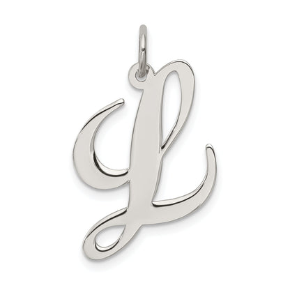 Sterling Silver Rhodium-Plated Fancy Script Letter L Initial Charm