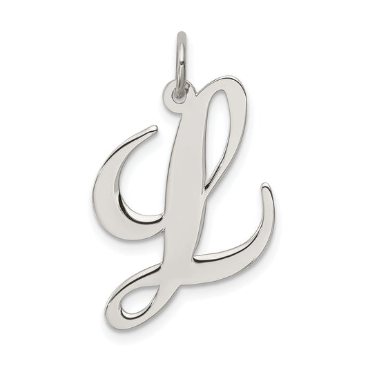 Sterling Silver Rhodium-Plated Fancy Script Letter L Initial Charm