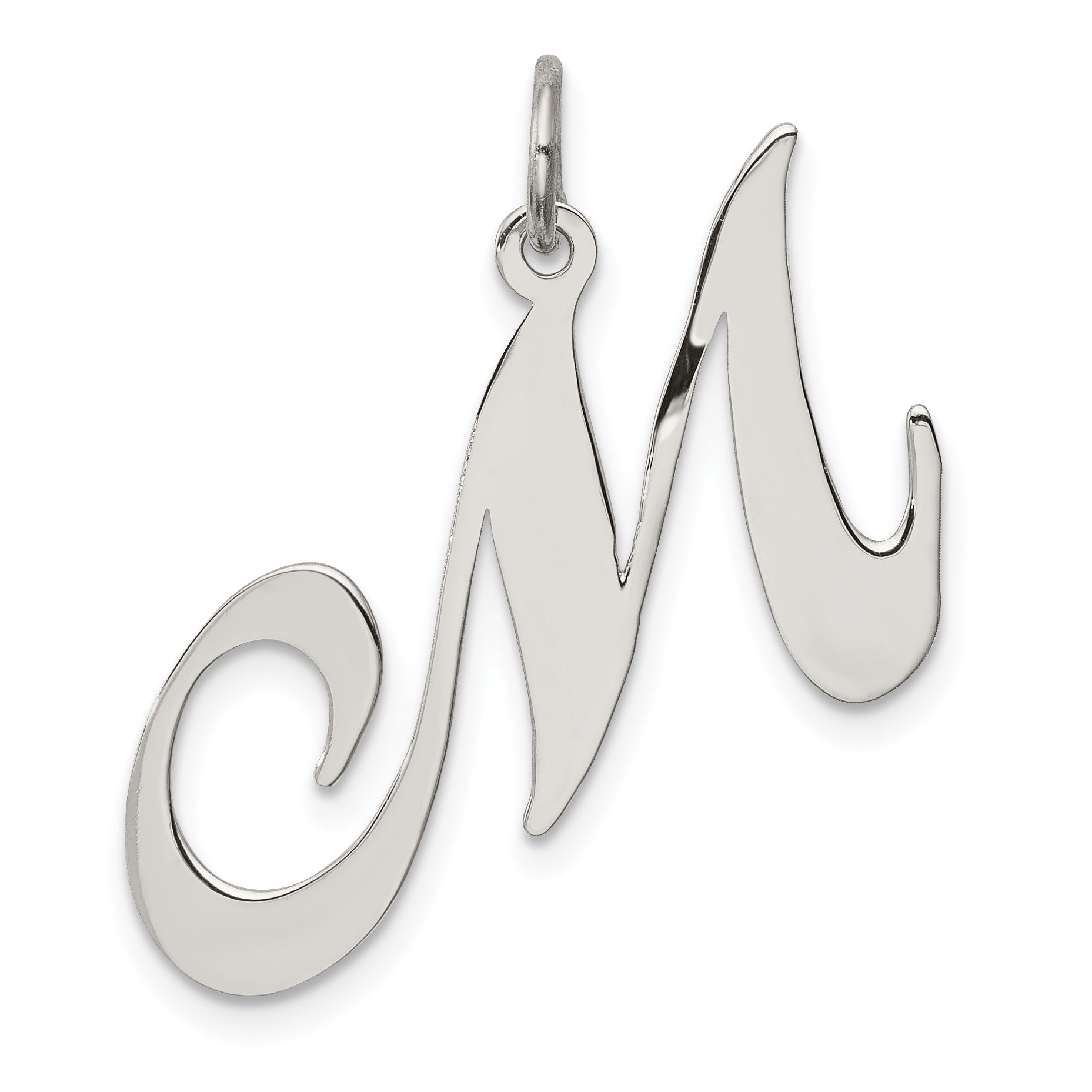Sterling Silver Rhodium-Plated Fancy Script Letter M Initial Charm
