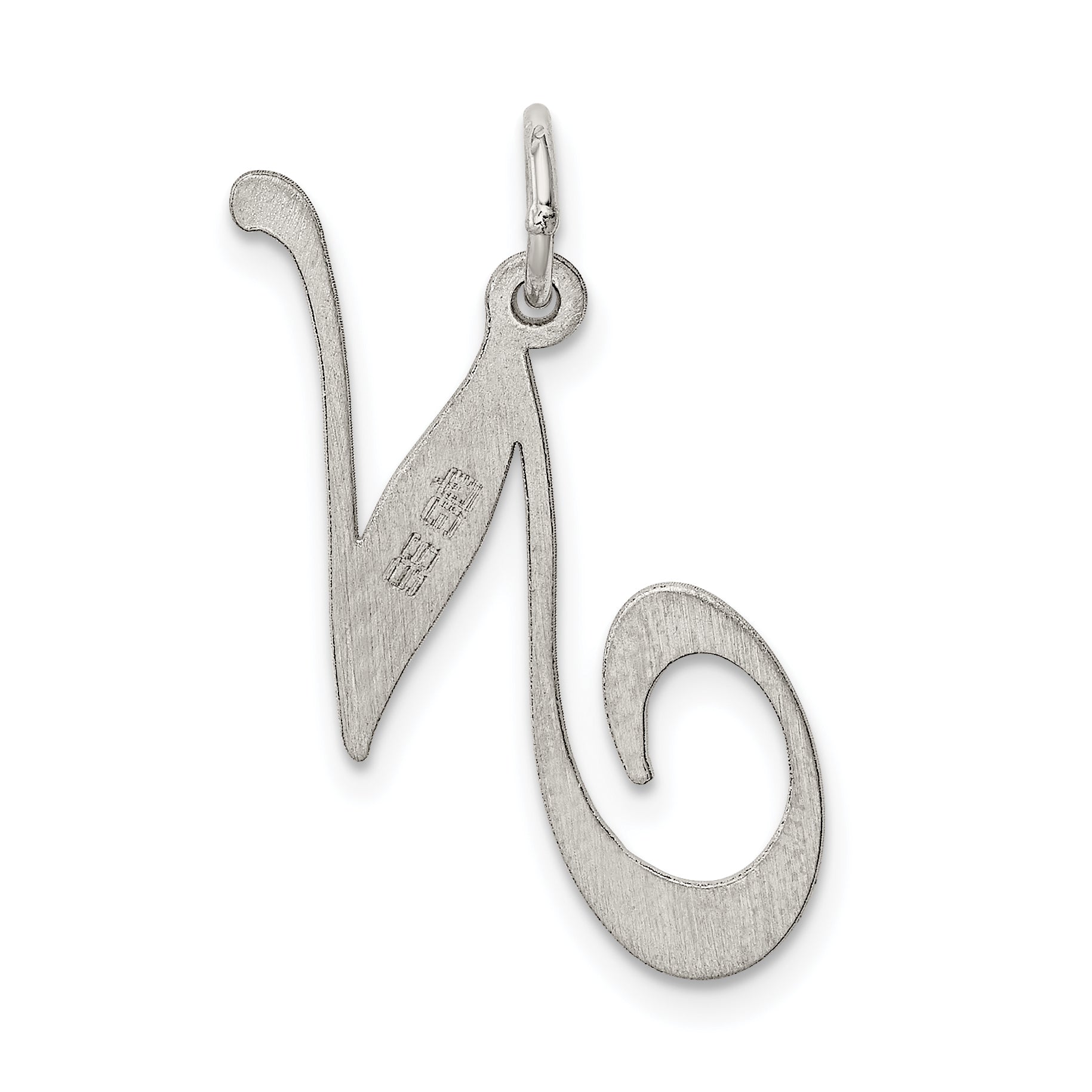 Sterling Silver Rhodium-Plated Fancy Script Letter N Initial Charm