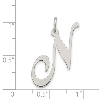 Sterling Silver Rhodium-Plated Fancy Script Letter N Initial Charm