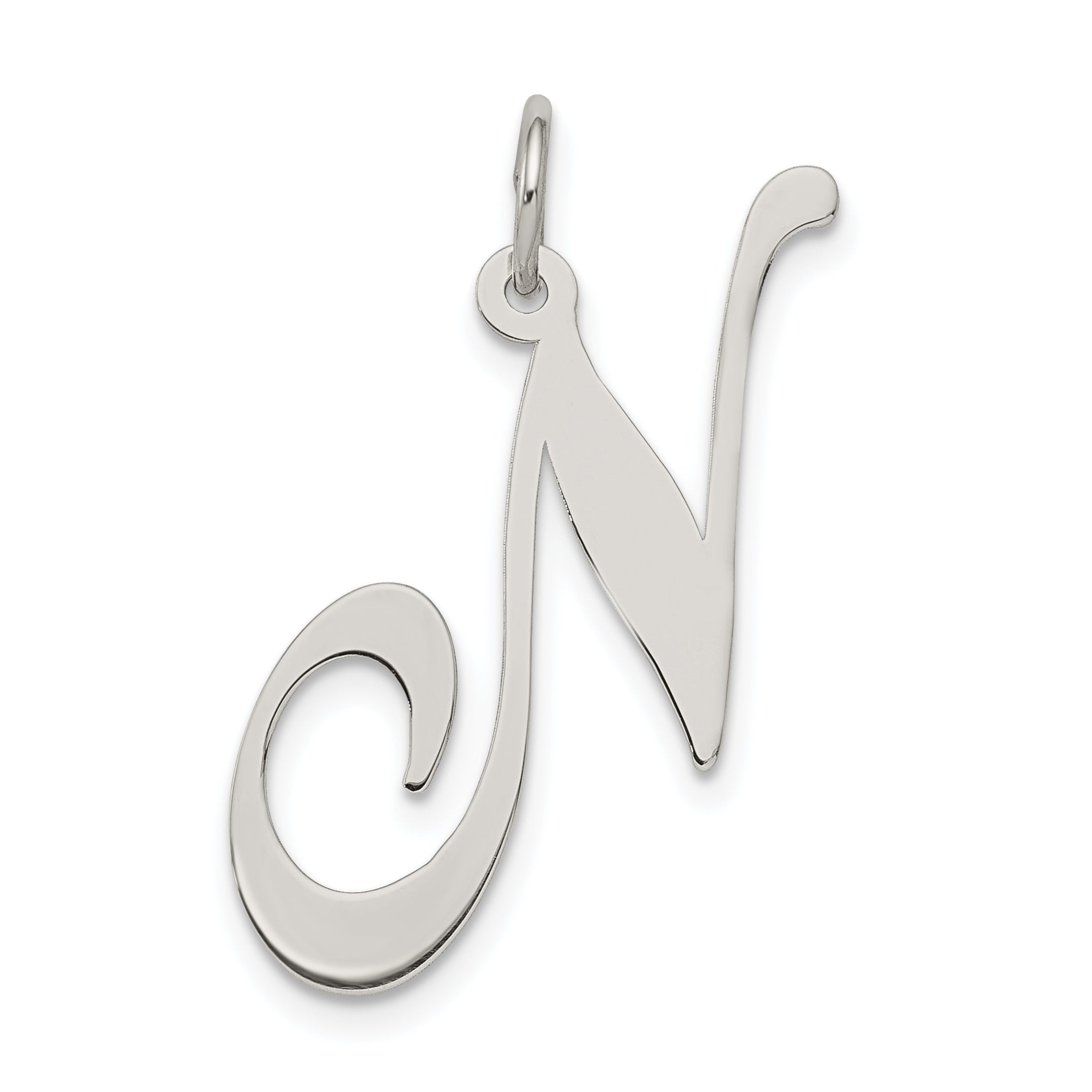 Sterling Silver Rhodium-Plated Fancy Script Letter N Initial Charm