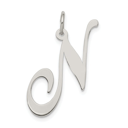 Sterling Silver Rhodium-Plated Fancy Script Letter N Initial Charm