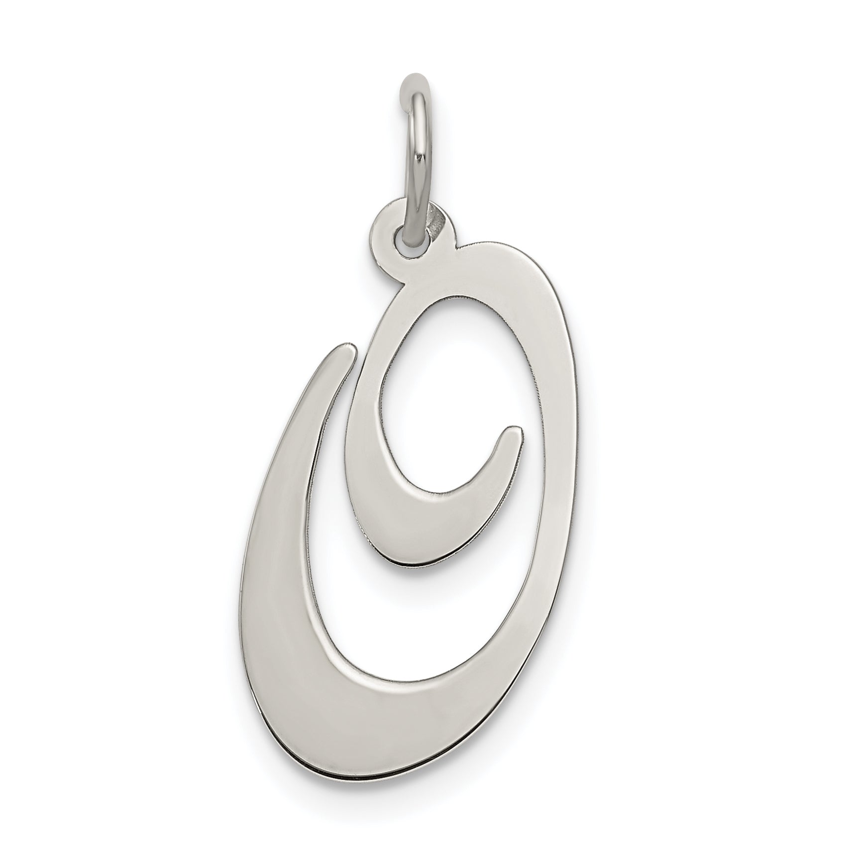 Sterling Silver Rhodium-Plated Fancy Script Letter O Initial Charm