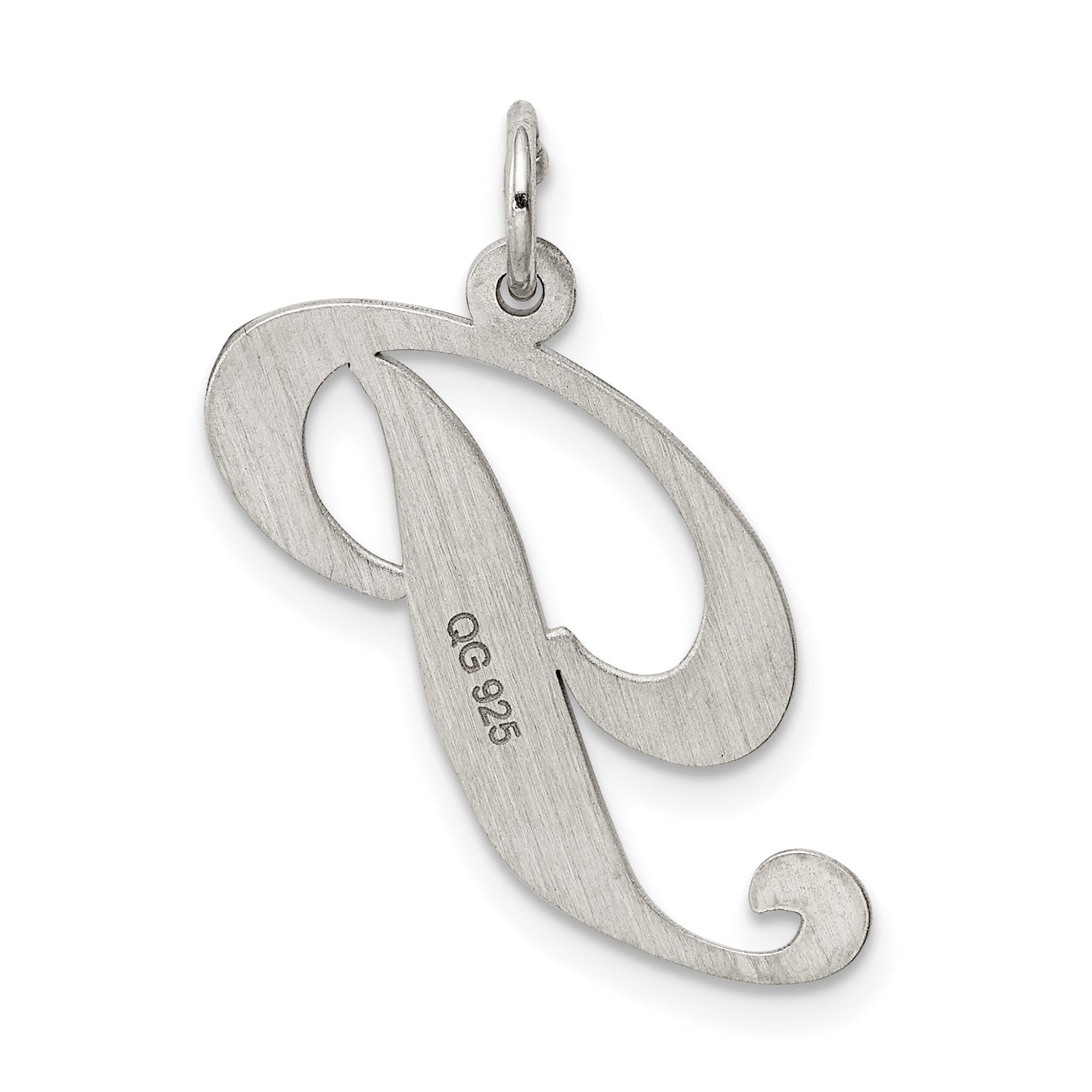 Sterling Silver Rhodium-Plated Fancy Script Letter P Initial Charm