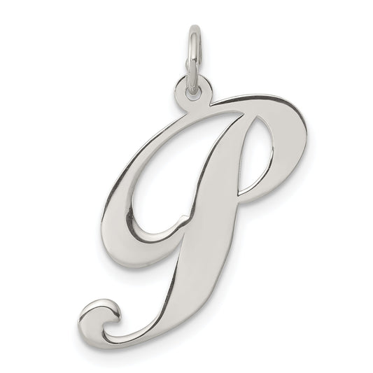 Sterling Silver Rhodium-Plated Fancy Script Letter P Initial Charm