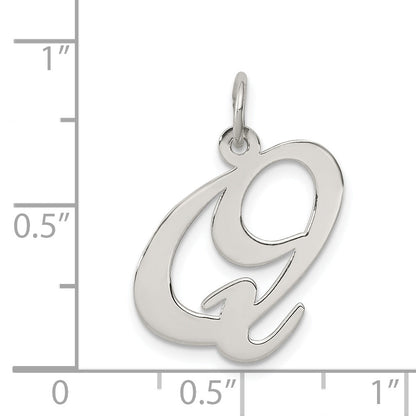 Sterling Silver Rhodium-Plated Fancy Script Letter Q Initial Charm