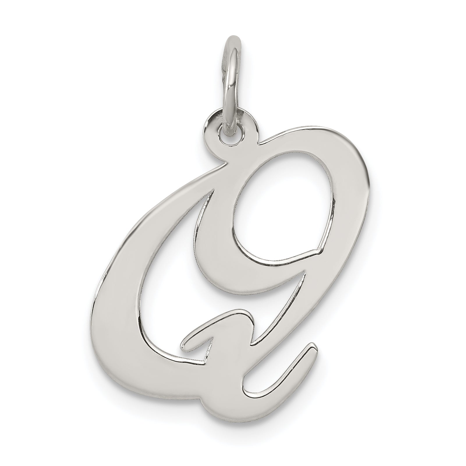 Sterling Silver Rhodium-Plated Fancy Script Letter Q Initial Charm