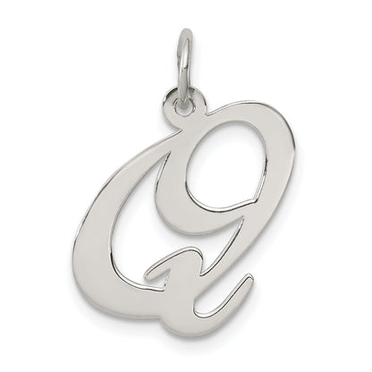 Sterling Silver Rhodium-Plated Fancy Script Letter Q Initial Charm