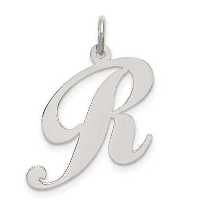Sterling Silver Rhodium-Plated Fancy Script Letter R Initial Charm