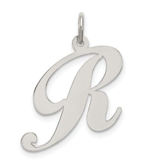 Sterling Silver Rhodium-Plated Fancy Script Letter R Initial Charm
