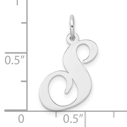 Sterling Silver Rhodium-Plated Fancy Script Letter S Initial Charm