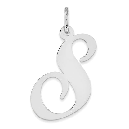 Sterling Silver Rhodium-Plated Fancy Script Letter S Initial Charm