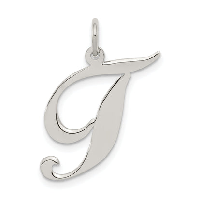Sterling Silver Rhodium-Plated Fancy Script Letter T Initial Charm