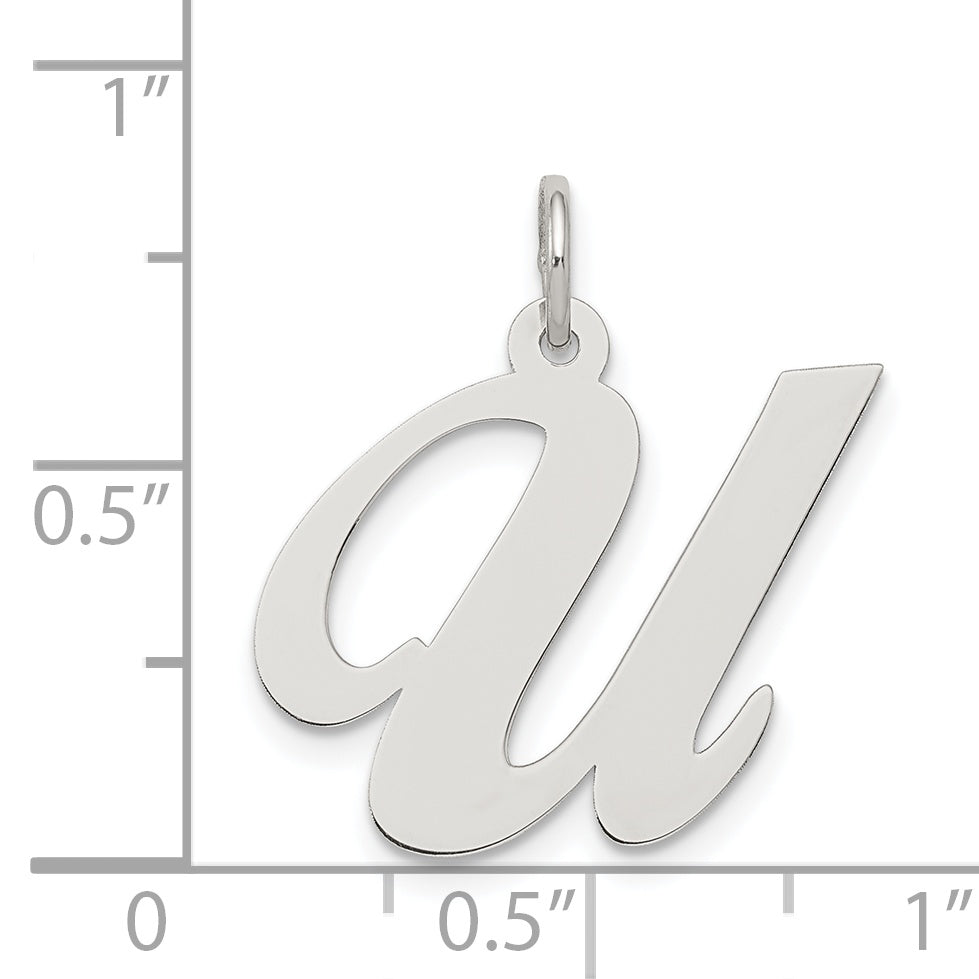Sterling Silver Rhodium-Plated Fancy Script Letter U Initial Charm