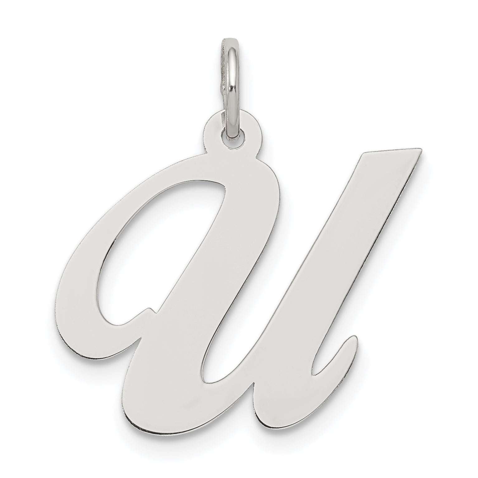 Sterling Silver Rhodium-Plated Fancy Script Letter U Initial Charm