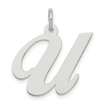 Sterling Silver Rhodium-Plated Fancy Script Letter U Initial Charm