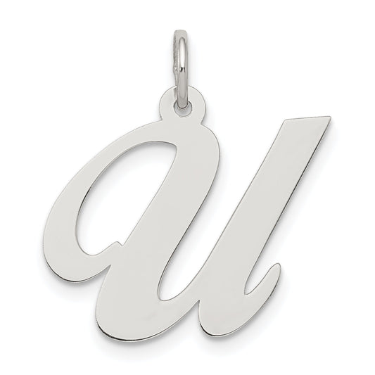 Sterling Silver Rhodium-Plated Fancy Script Letter U Initial Charm