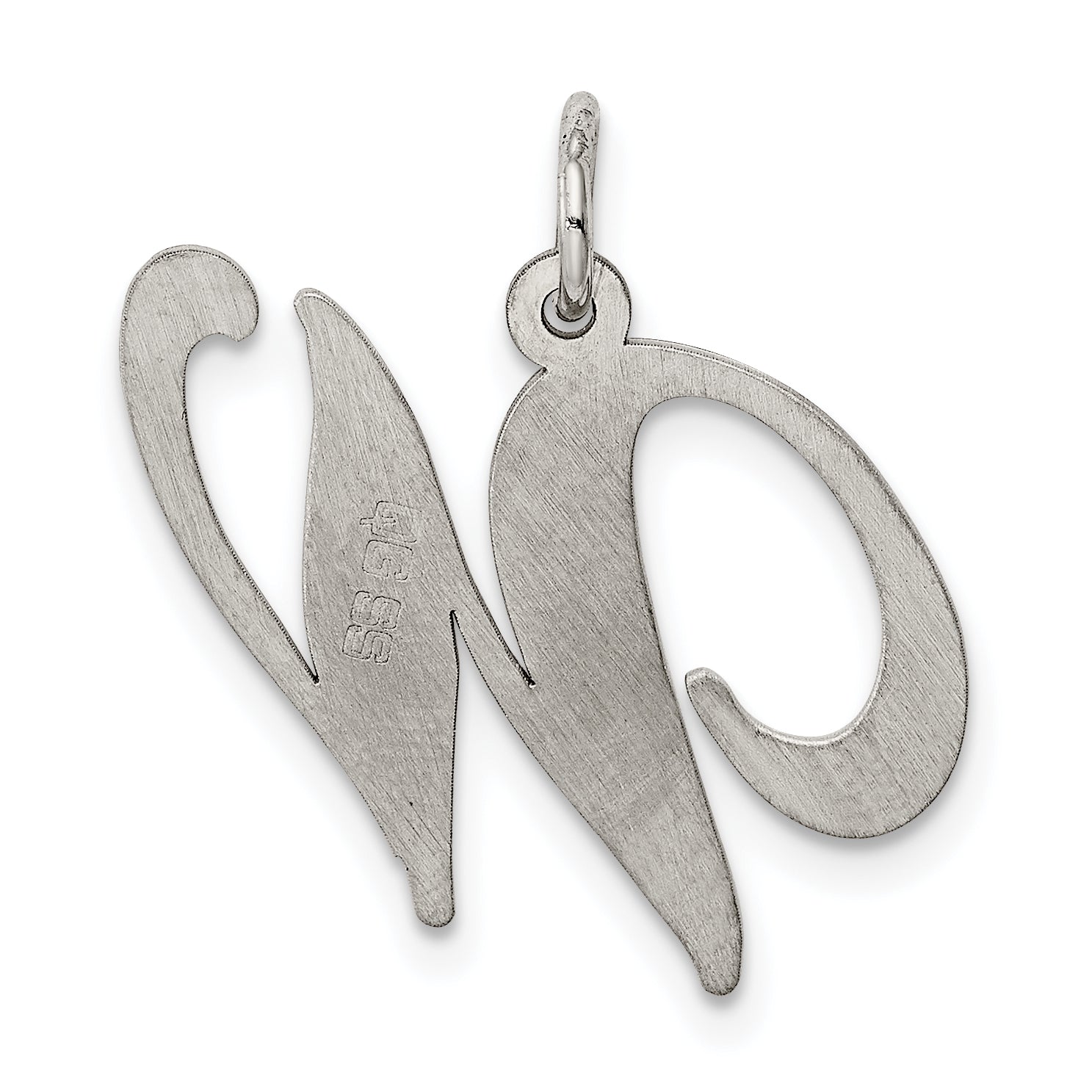 Sterling Silver Rhodium-Plated Fancy Script Letter W Initial Charm